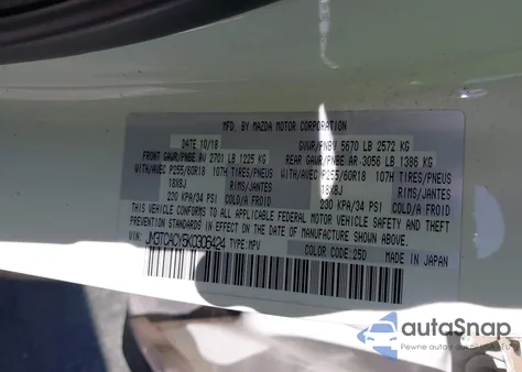 2019 Mazda Cx-9 Touring from USA, damaged, VIN JM3TCACY5K0306424